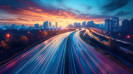 Fototapeta premium traffic in the city,city skyline at night