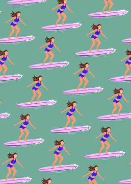 Pattern of women surfing in sea