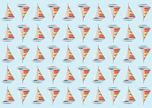 Sailboat pattern over blue background