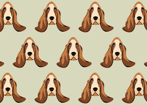 Basset Hound dog faces pattern over gray background