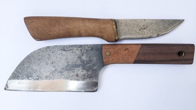 2 blades butcher knife and work knife with wooden handle