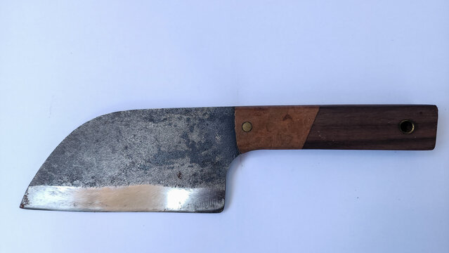 a Japanese style knife with a wooden handle