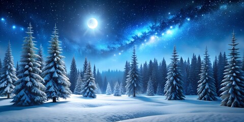 winter night landscape snowy forest and fir branches AI Generative