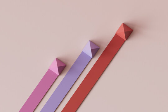 3D render of pastel colored growing bar graph over pink background