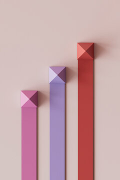 3D render of multi colored bar graph over pink background