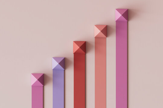 3D render of pastel colored bar graph over pink background