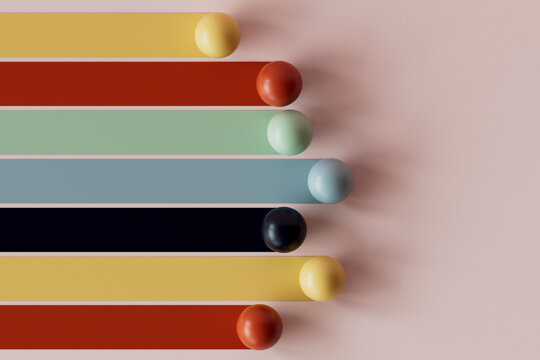 3D render of colorful bars with spheres
