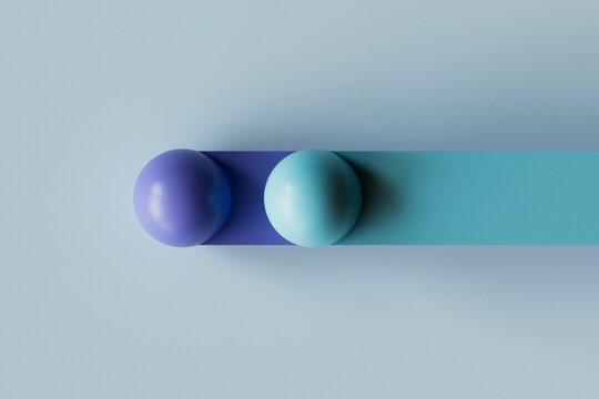 3D render of bars and spheres over blue background