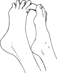 Two feet touching each other.