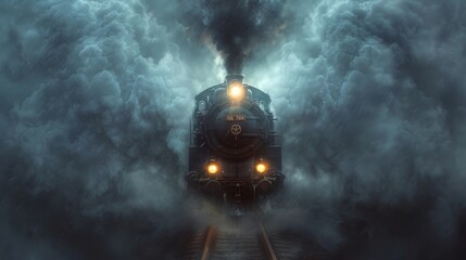 A Steam Locomotive Traveling Through a Dark Tunnel With Smoke Billowing out of the Engine - Generative AI