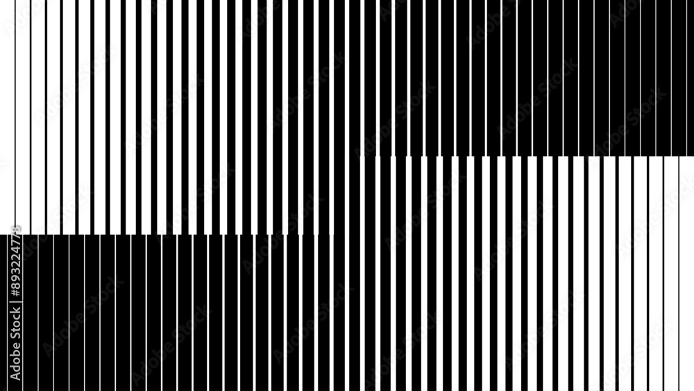 Poster Line Halftone Gradient Effect Pattern. Vertical Straight Lines Background. Black and White Abstract Texture with Parallel Stripes Thick to Thin. Vector Illustration.