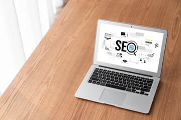 SEO search engine optimization for modish e-commerce and online retail business showing on computer...