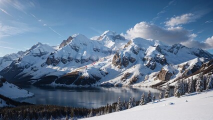 Fototapeta premium snowy mountain scenery and lakes in snowy places