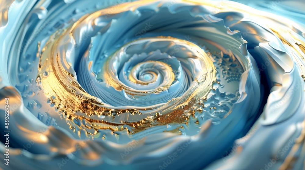 Fototapete Spirals made of clay gold and blue abstract background White space in the middle of the element high resolution Hyper-realistic details Digital art in the style of an abstract artist.