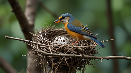 Obraz premium A bird building a nest, representing care, dedication, and preparation.