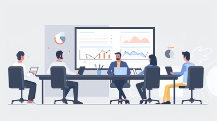 A startup team presenting their business plan on a large screen in a sleek conference room, with investors attentively listening and taking notes, emphasizing strategy and planning
