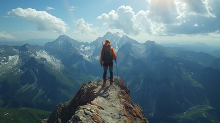 A Person Standing on Top of a Mountain Looking Down at the Valley Below Him - Generative AI