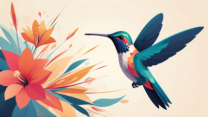 Obraz premium A hummingbird hovering mid-air, representing agility and beauty.