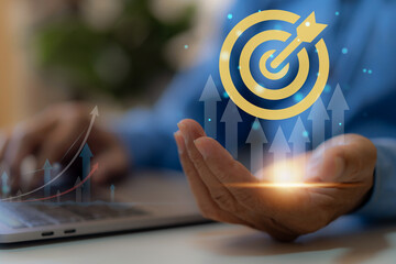 Businessman with target icon business, target goal, market goal, consumer, digital marketing,...