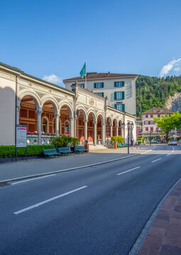 Spa resort under blue sky in Bad Ragaz of St Gallen city at Switzerland