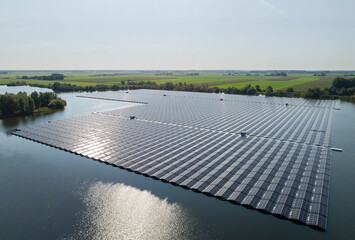 Floating solar farm under clear sky in Netherlands