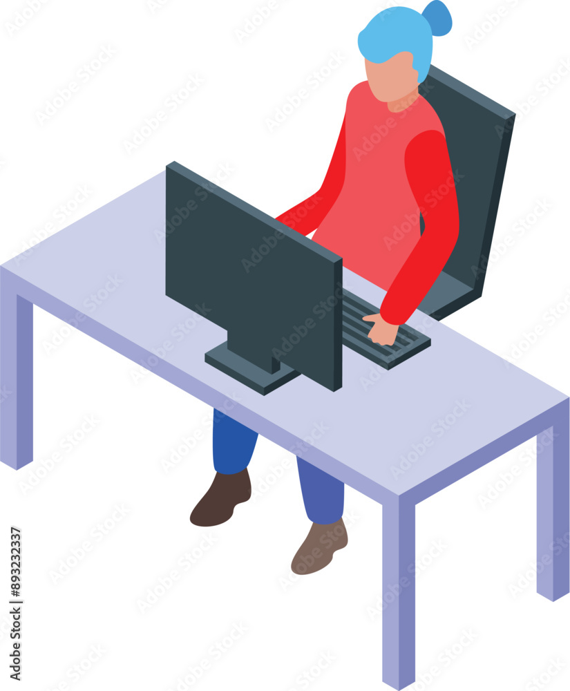 Poster office worker is typing on a keyboard and working on a computer at a desk