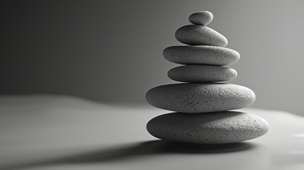 A Stack of Stones on a Table in Front of a Black and White Background - Generative AI