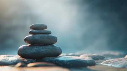 A Stack of Stones on Top of Each Other in the Middle of a Body of Water - Generative AI