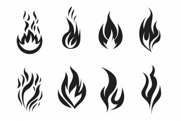 Fire icon, flame bonfire sign, campfire symbol, burn graphic element, fire emblem, grill pictogram