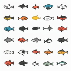 Fish flat icon, mackerel shape, minimal fishing symbol, tuna silhouette, salmon sign, color fish