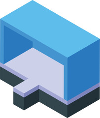 Empty exhibition booth with platform for presenting new products at a trade show