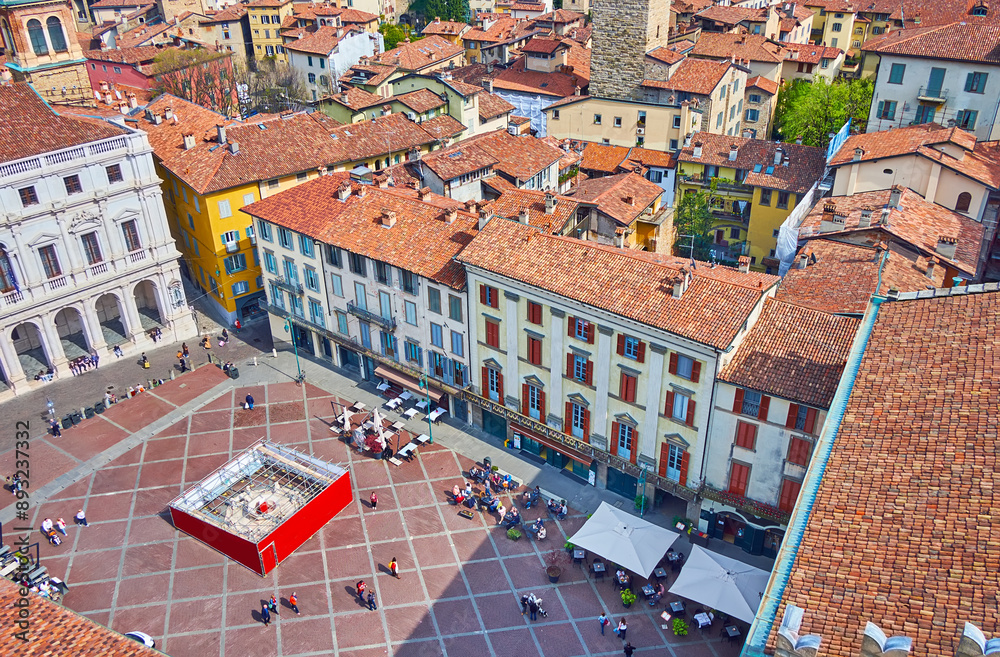 Sticker Bird's eye view of Piazza Vecchia, Bergamo, Italy