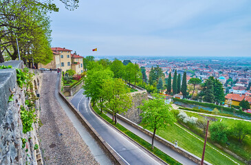 Vialle delle Mura park on St James Bastion, Bergamo, Italy