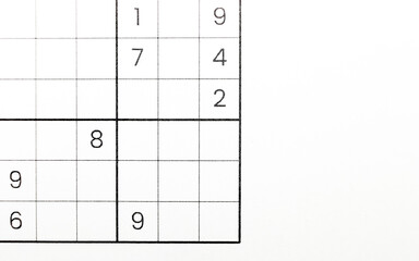 High magnification photograph of a sudoku puzzle