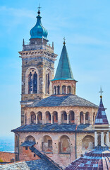 The bell tower and dome of Basilica of Santa Maria Maggiore, Bergamo, Italy