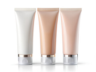 Blank tubes of cosmetic products. Mockup for design, isolated on white background