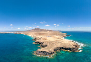Spain, Canary Islands, Aerial view of various beaches along shore of Lanzarote island