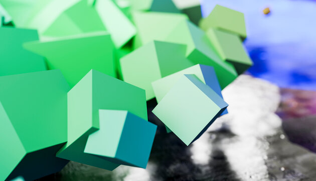 3D rendering of green colored cubes - Powered by Adobe