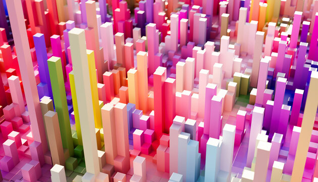 3D render of geometrical shaped colorful columns