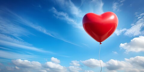 Red heart shaped balloon flying  AI Generative