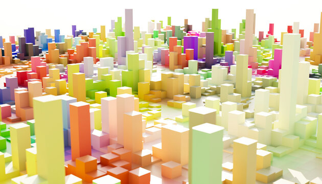 3D render of multi colored geometrical shapes