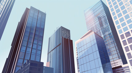Fototapeta premium A futuristic skyscraper with a sleek, reflective glass facade rising against a clear blue sky, showcasing modern urban architecture and advanced design