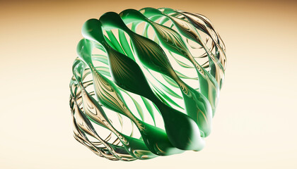 3D render of green colored liquid chrome design