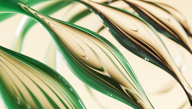 3D render of green colored chrome liquid abstract flowing design