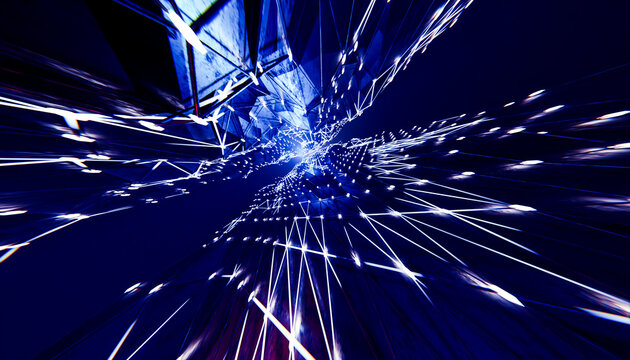 3D render of illuminated flowing blockchain data