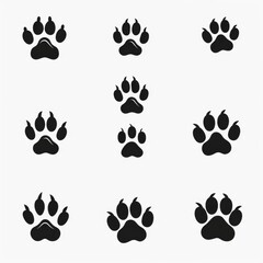 Fototapeta premium Paw footprint icon, animal foot print, dog step, wolf trail, bear trace silhouette, paw footprint on white
