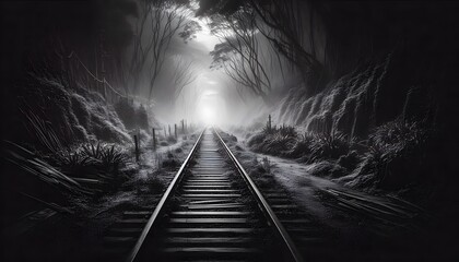 Train tracks in black and white