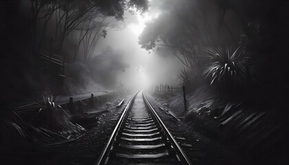 Naklejka premium Train tracks in black and white