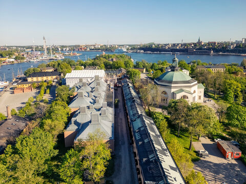 Sweden, Stockholm, Aerial view of Skeppsholmen island in summer