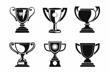 Obraz premium Trophy cups, golden goblet, silver reward, champion bowls. Contest winner award collection, prize cup